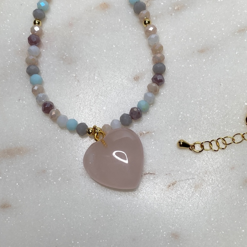 Natural Stone Rose quartz heart necklace - Picture 7 of 9